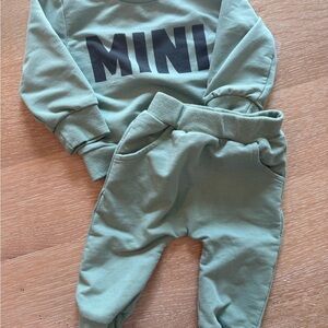 Baby 3-6 mo Green 'MINI' Sweatshirt and Joggers Set